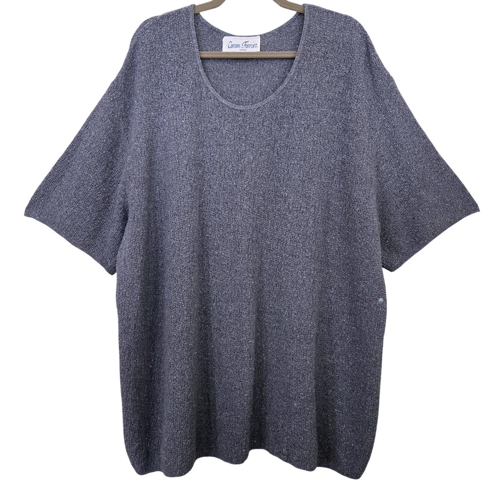 Cotton Forever Woman's 3X Blue Gray Slub Knit Scoop Neck Short Sleeve Sweater